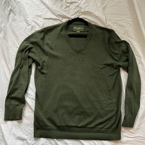 Eddie Bauer Large Tall green v-neck cotton cashmere sweater TL LT